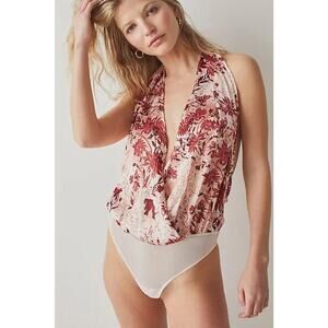 NWT FP Intimately There She Goes Floral Halter Bodysuit Romantic Combo Women's S